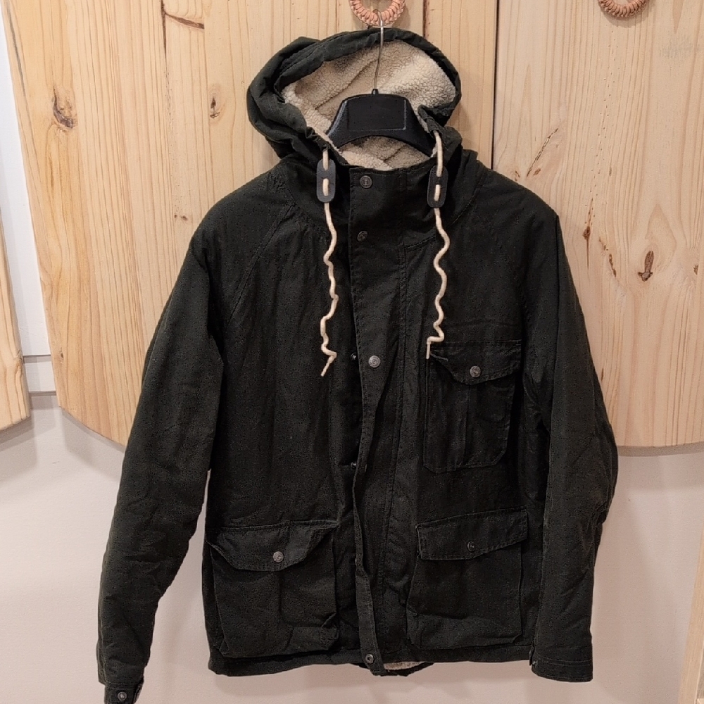 Flint And Tinder Sherpa Lined Waxed Ridge Parka Olive Mens Medium
